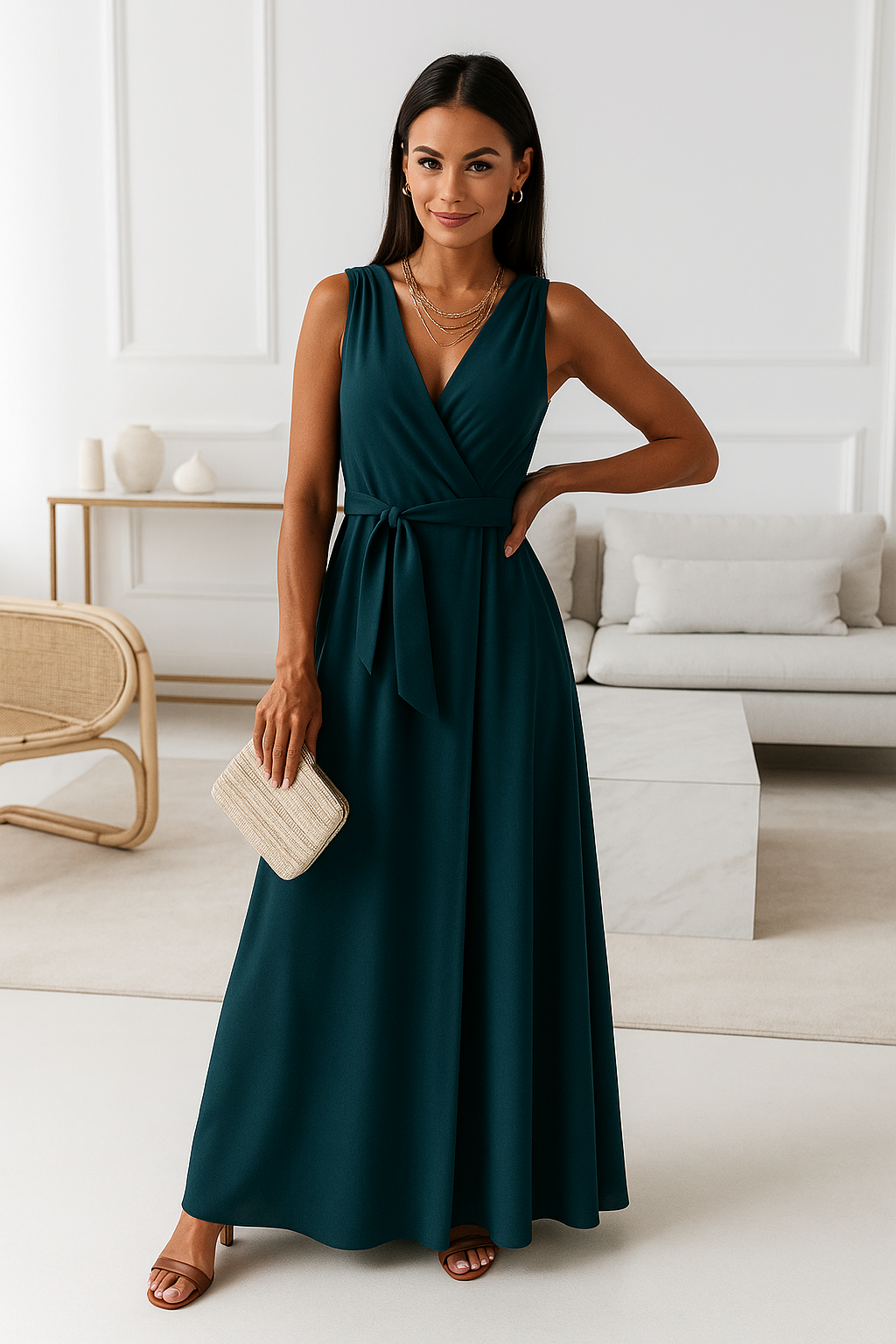 V-neck Sleeveless Dress With Belt Summer Fashion Party Club Evening Maxi Dresses For Women Clothing