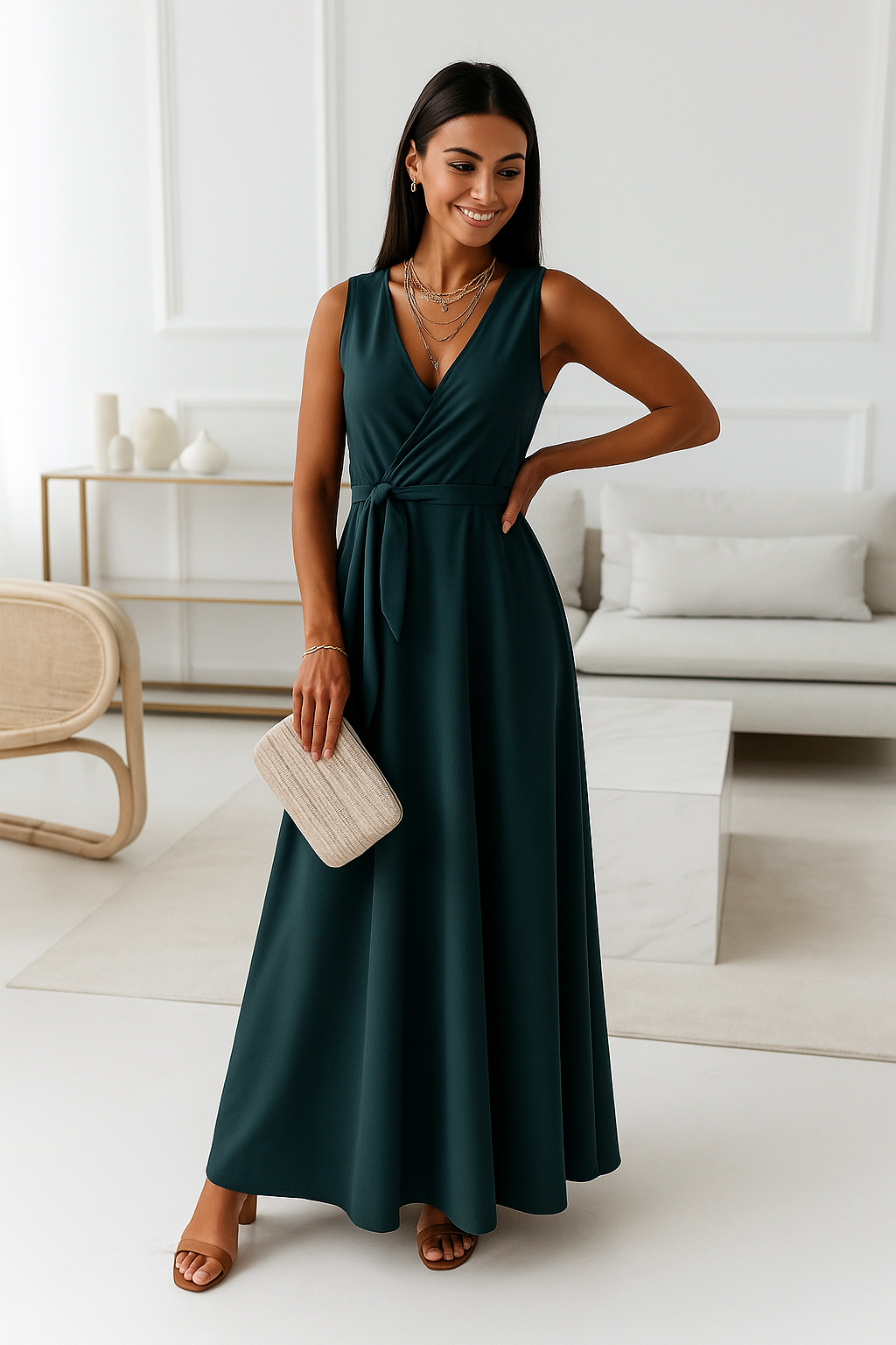 V-neck Sleeveless Dress With Belt Summer Fashion Party Club Evening Maxi Dresses For Women Clothing