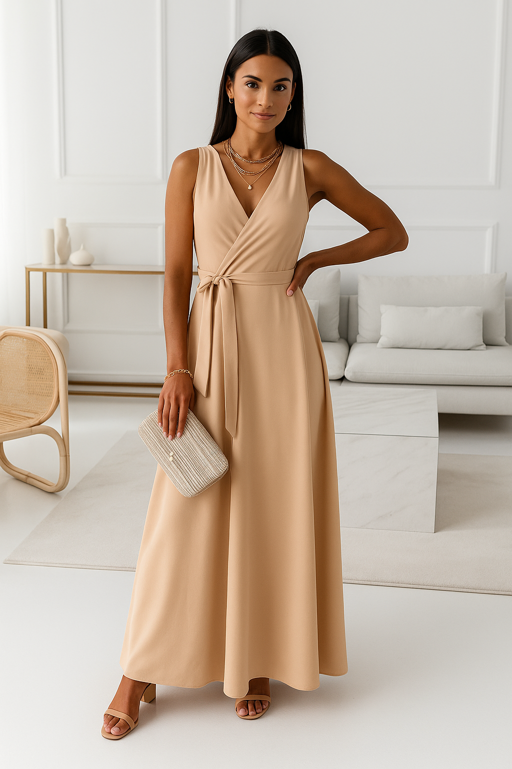 V-neck Sleeveless Dress With Belt Summer Fashion Party Club Evening Maxi Dresses For Women Clothing