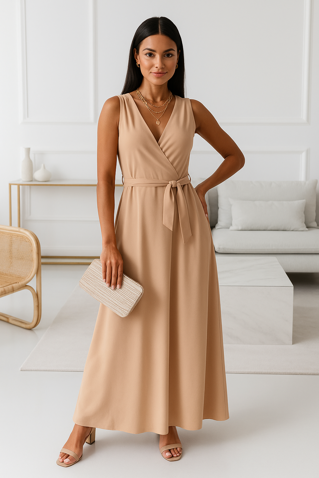 V-neck Sleeveless Dress With Belt Summer Fashion Party Club Evening Maxi Dresses For Women Clothing