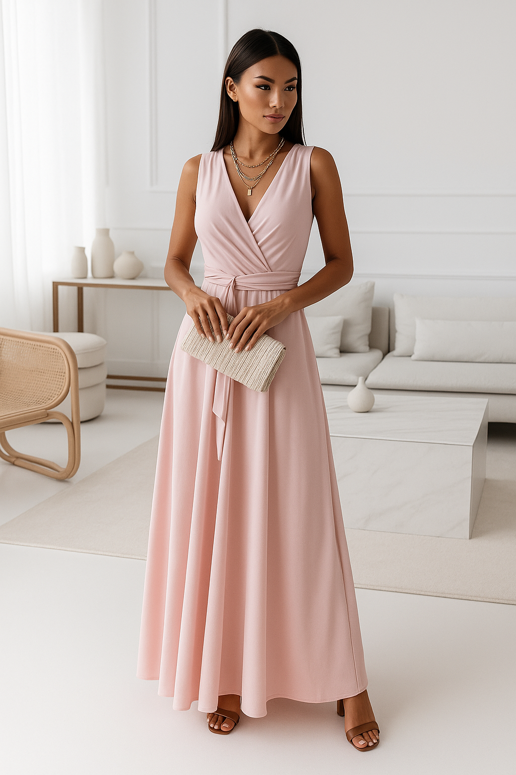 V-neck Sleeveless Dress With Belt Summer Fashion Party Club Evening Maxi Dresses For Women Clothing