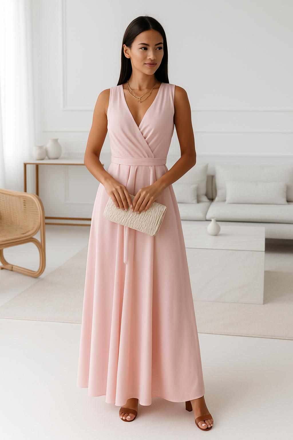 V-neck Sleeveless Dress With Belt Summer Fashion Party Club Evening Maxi Dresses For Women Clothing