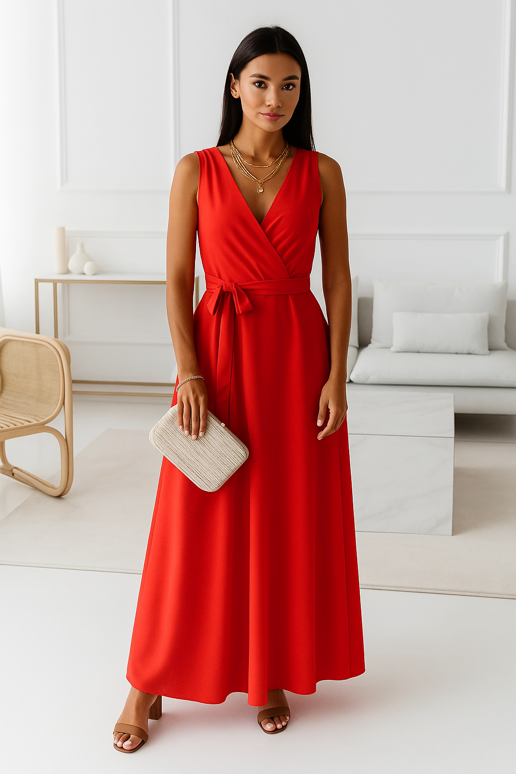 V-neck Sleeveless Dress With Belt Summer Fashion Party Club Evening Maxi Dresses For Women Clothing