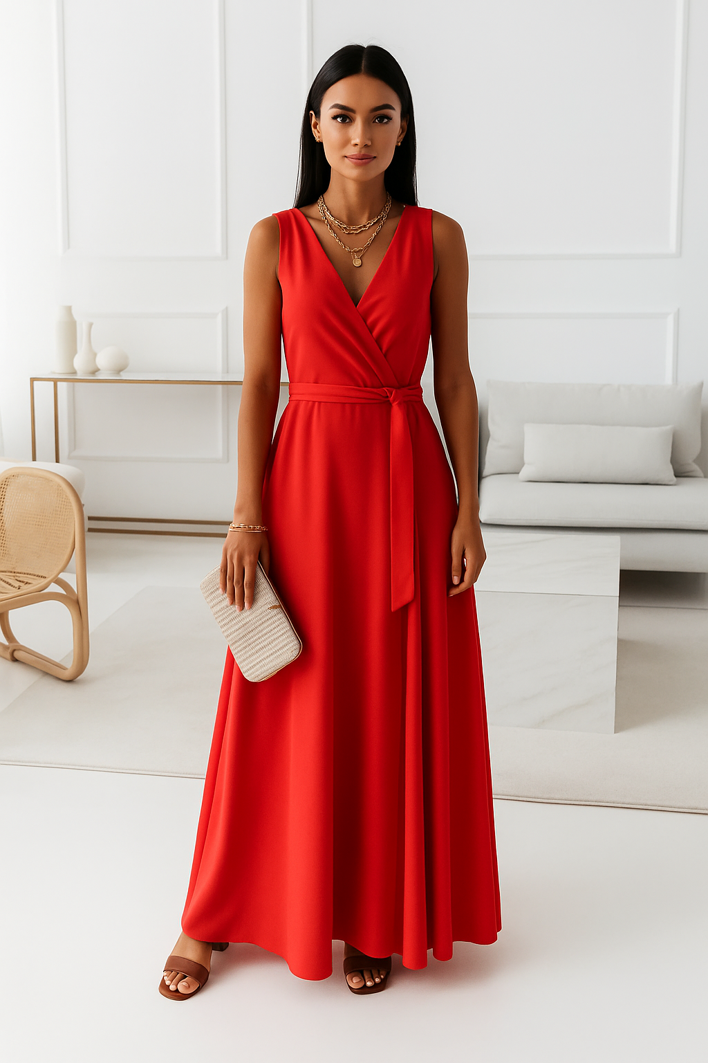 V-neck Sleeveless Dress With Belt Summer Fashion Party Club Evening Maxi Dresses For Women Clothing