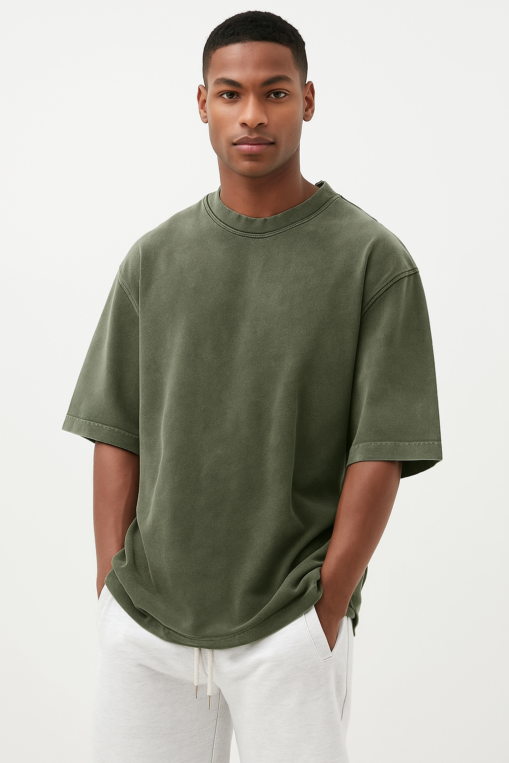 Men's Washed Fried Color Distressed Solid Color Pullover Short T-shirt