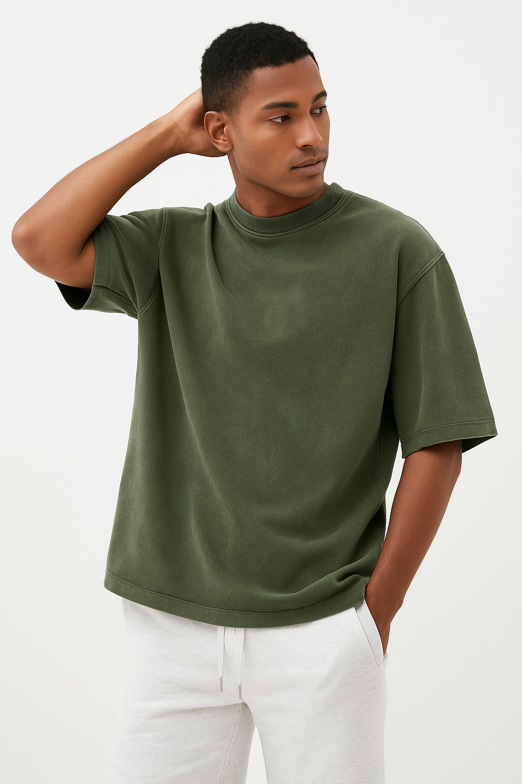 Men's Washed Fried Color Distressed Solid Color Pullover Short T-shirt