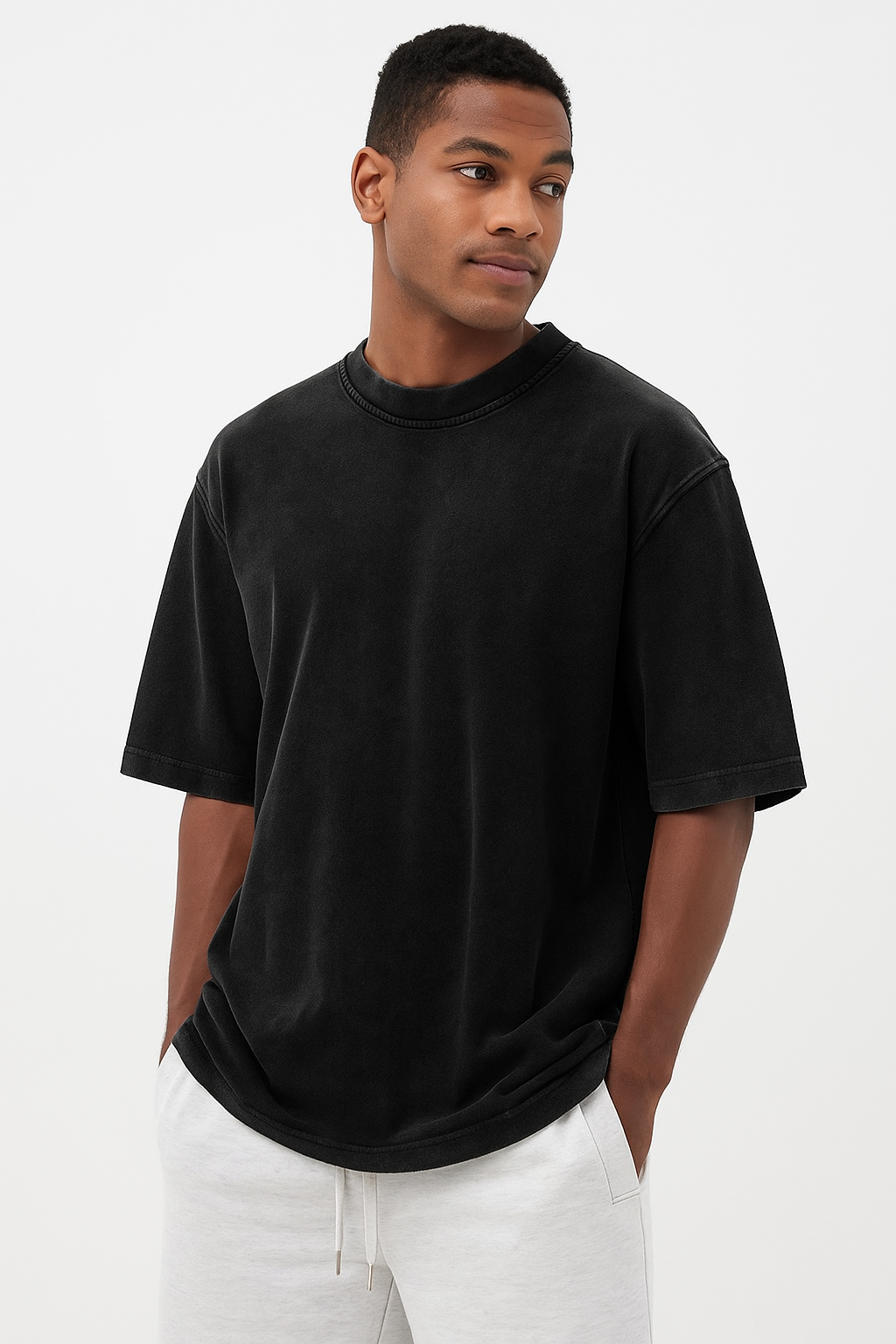 Men's Washed Fried Color Distressed Solid Color Pullover Short T-shirt