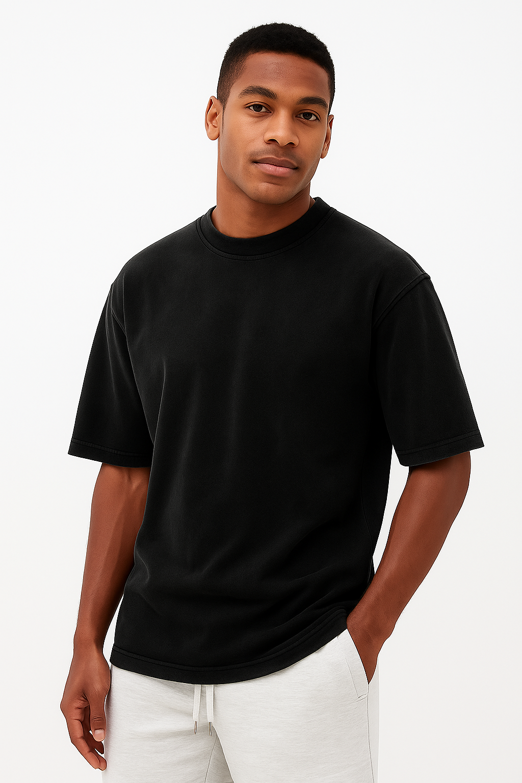 Men's Washed Fried Color Distressed Solid Color Pullover Short T-shirt