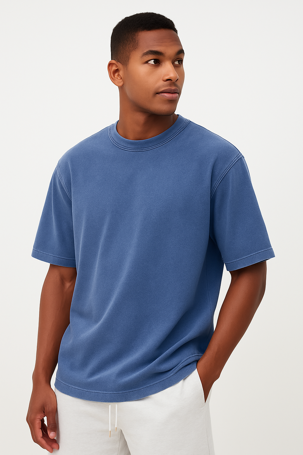 Men's Washed Fried Color Distressed Solid Color Pullover Short T-shirt