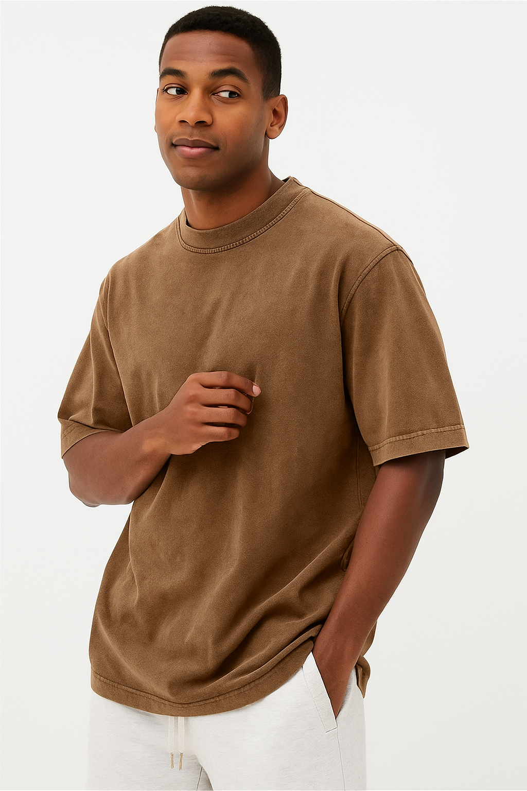 Men's Washed Fried Color Distressed Solid Color Pullover Short T-shirt