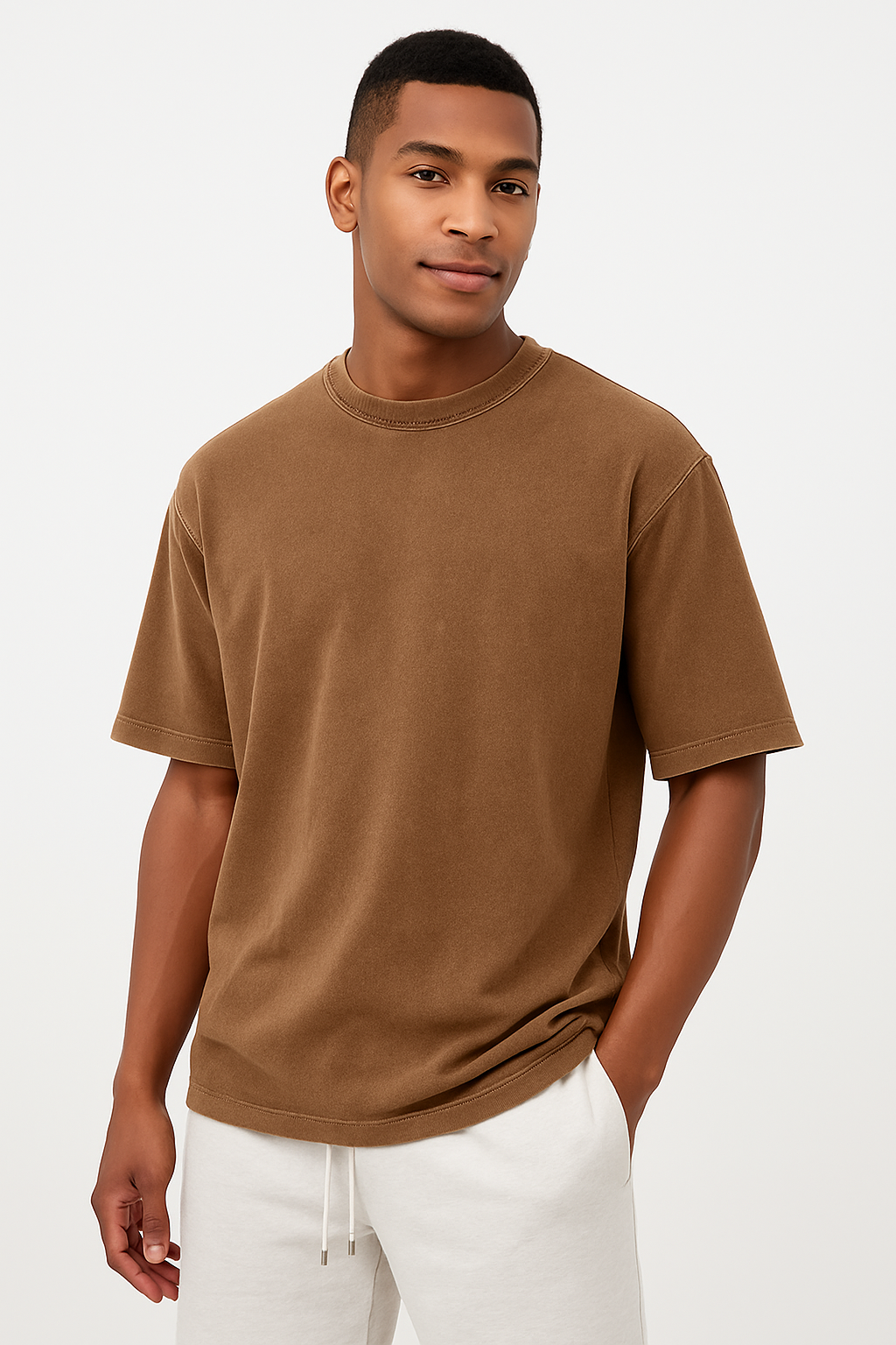 Men's Washed Fried Color Distressed Solid Color Pullover Short T-shirt