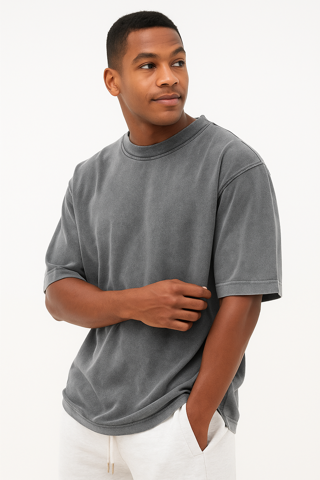 Men's Washed Fried Color Distressed Solid Color Pullover Short T-shirt