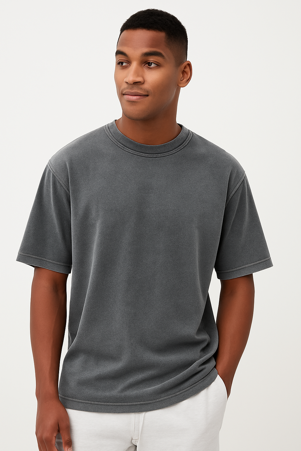 Men's Washed Fried Color Distressed Solid Color Pullover Short T-shirt