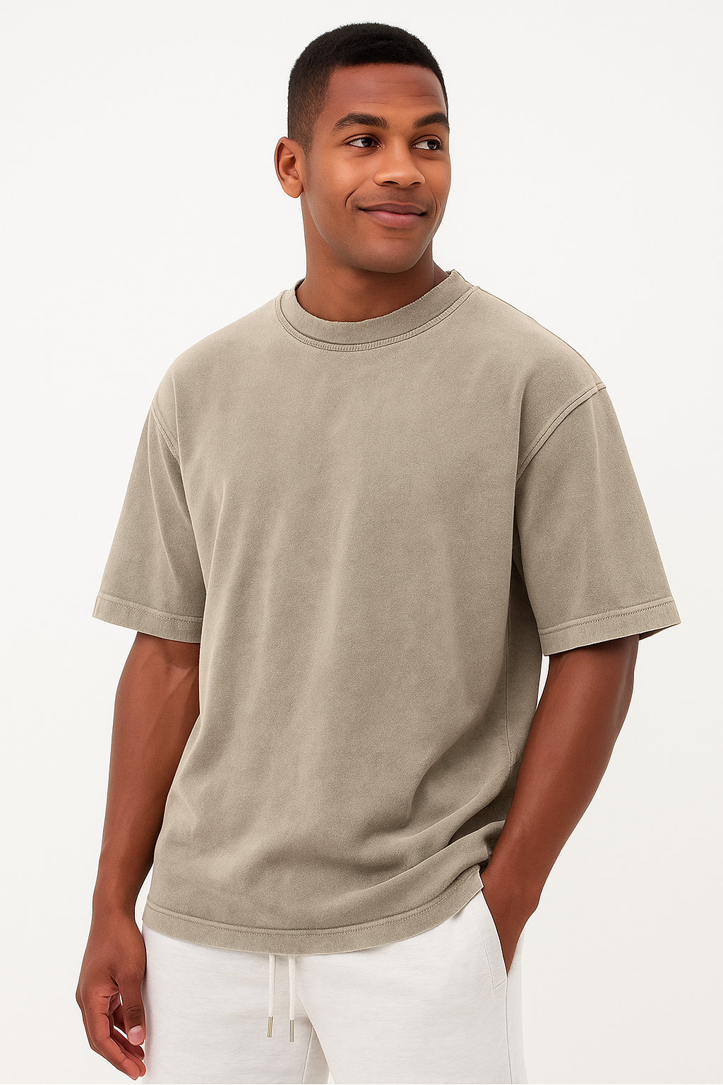 Men's Washed Fried Color Distressed Solid Color Pullover Short T-shirt