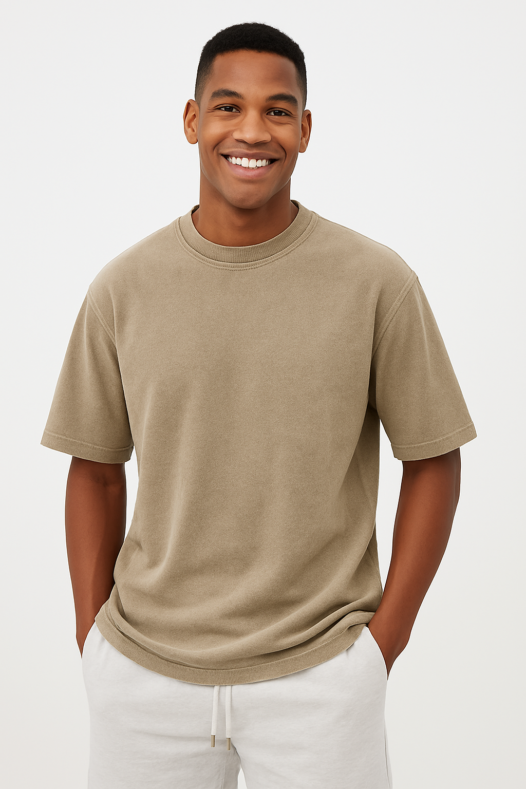 Men's Washed Fried Color Distressed Solid Color Pullover Short T-shirt