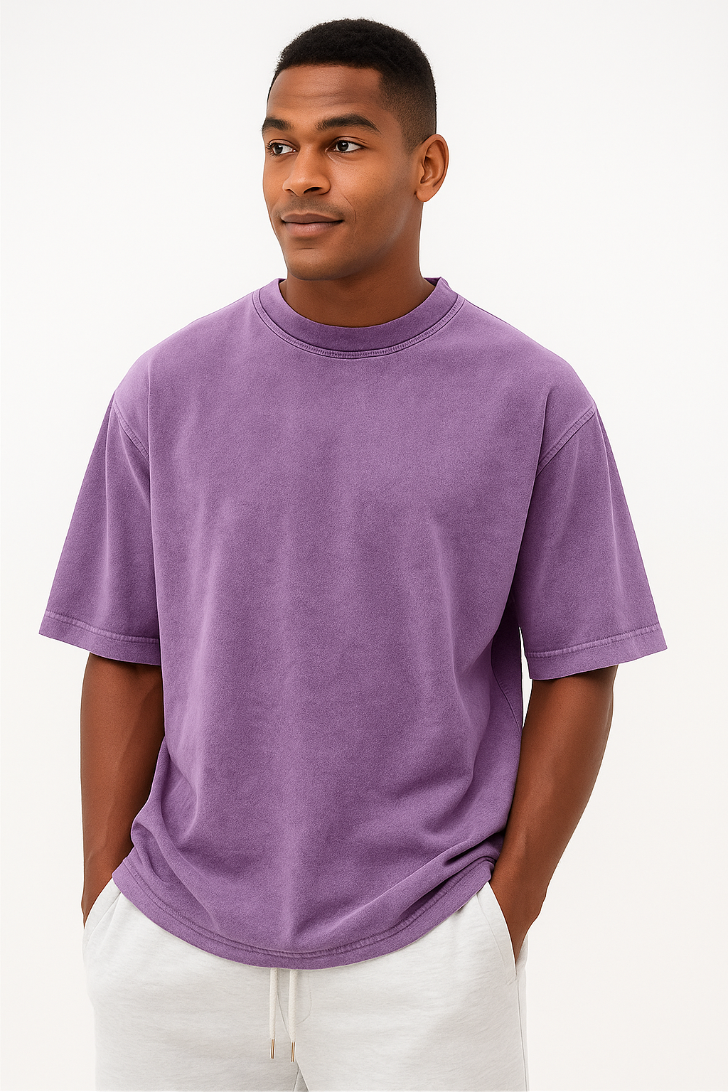 Men's Washed Fried Color Distressed Solid Color Pullover Short T-shirt
