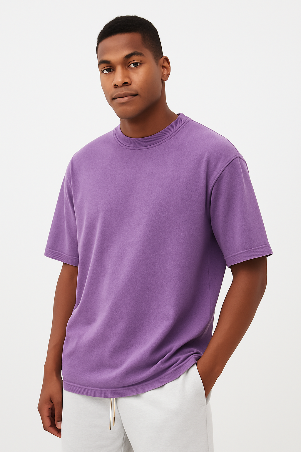 Men's Washed Fried Color Distressed Solid Color Pullover Short T-shirt