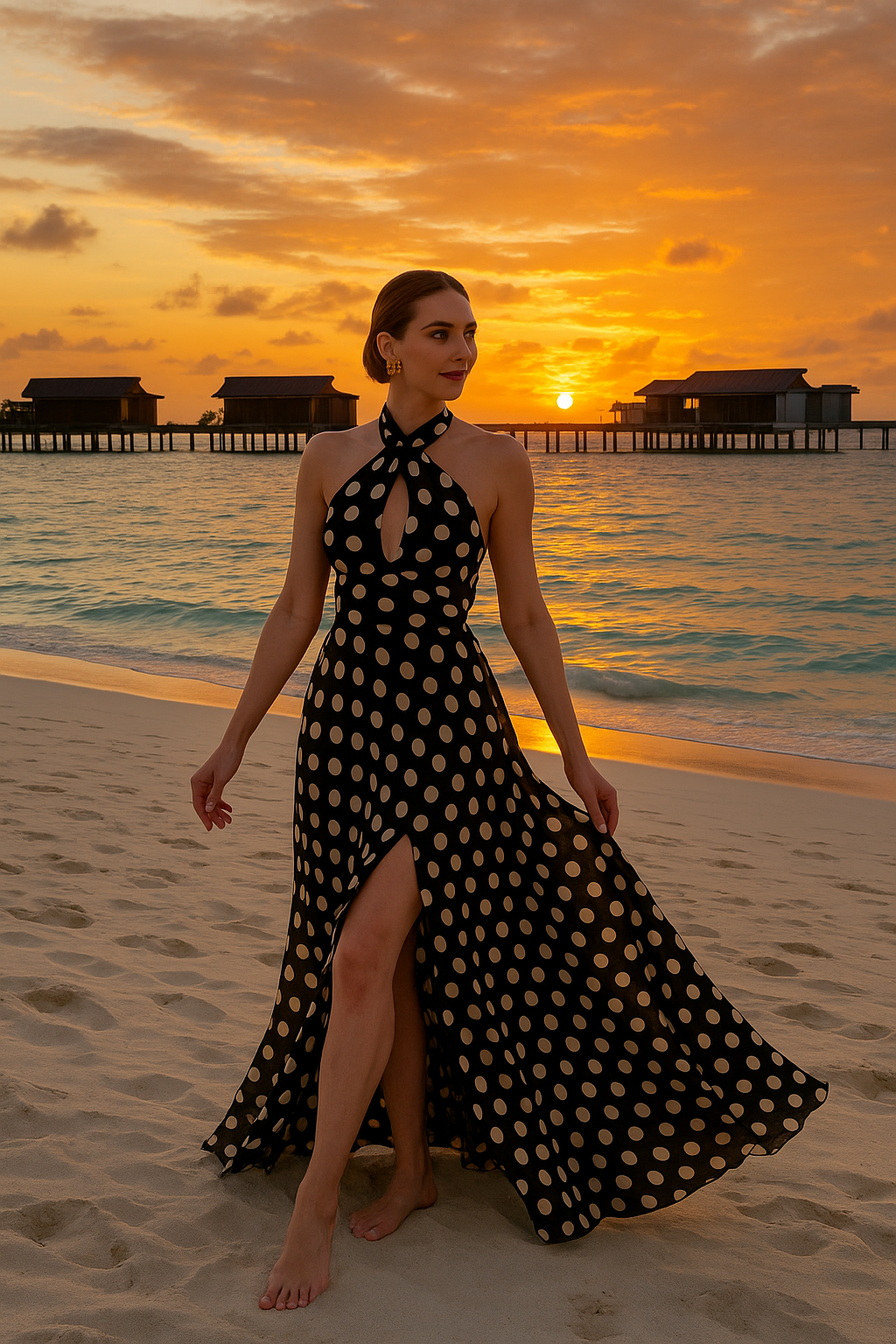 Polka Dot Backless Slit Maxi Dress – Elegant Summer Evening Wear
