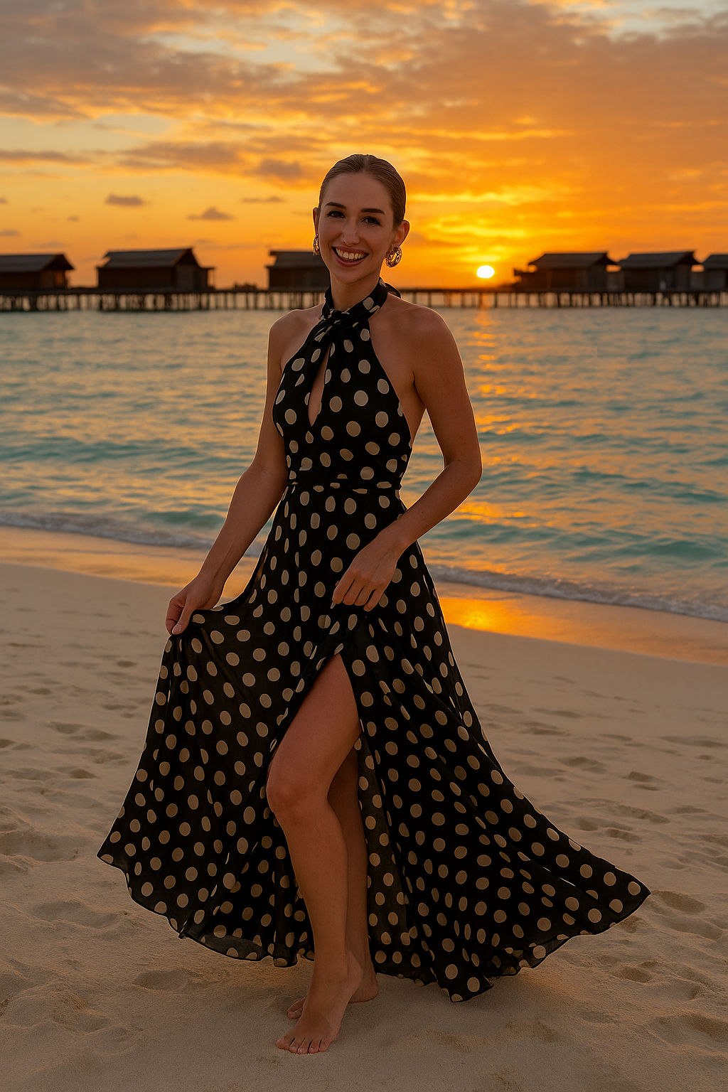 Polka Dot Backless Slit Maxi Dress – Elegant Summer Evening Wear