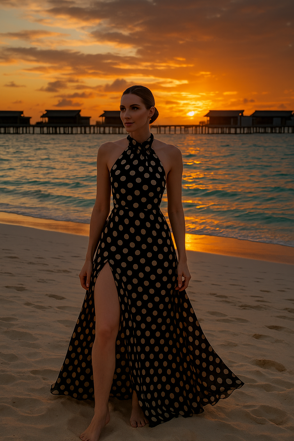 Polka Dot Backless Slit Maxi Dress – Elegant Summer Evening Wear