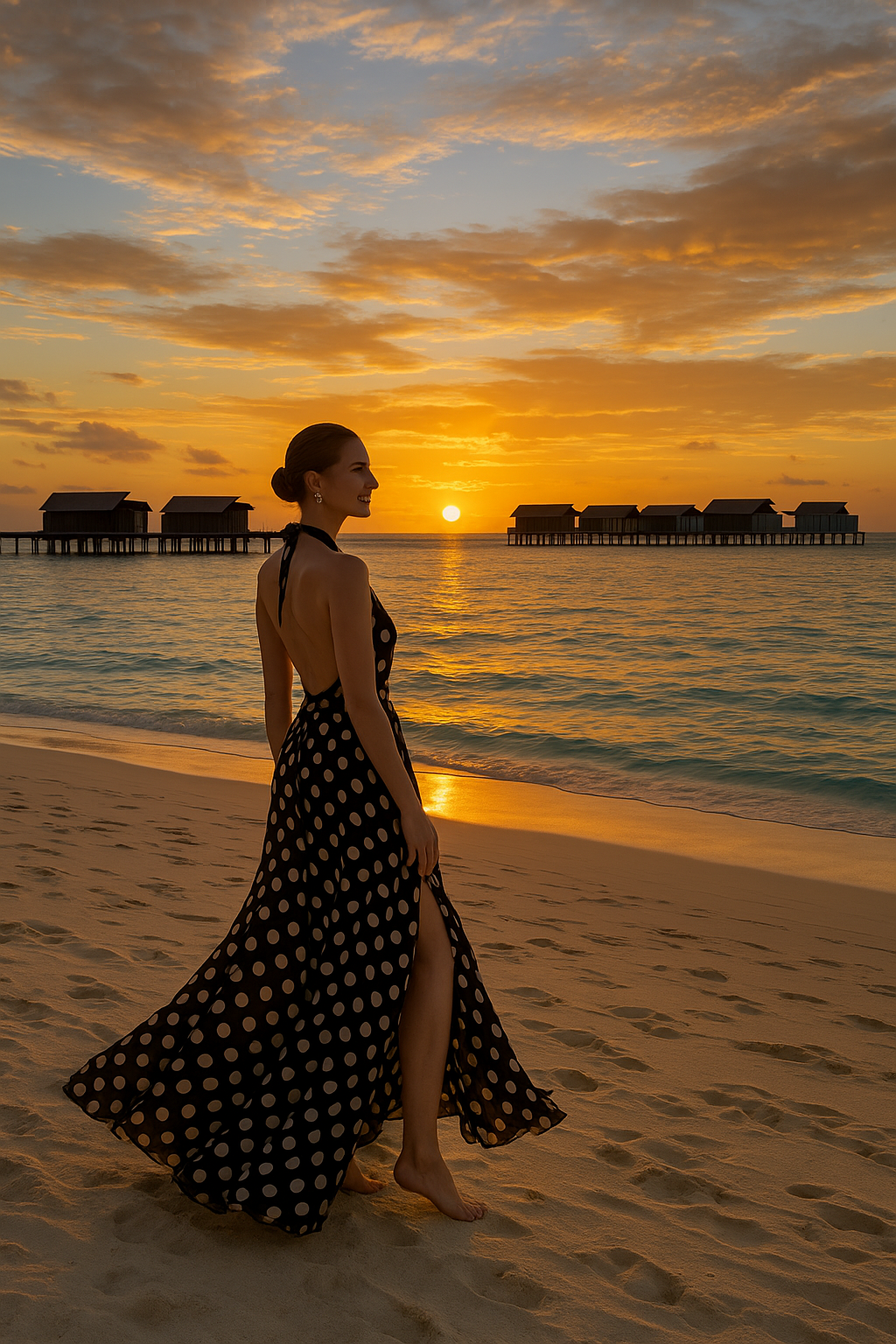 Polka Dot Backless Slit Maxi Dress – Elegant Summer Evening Wear