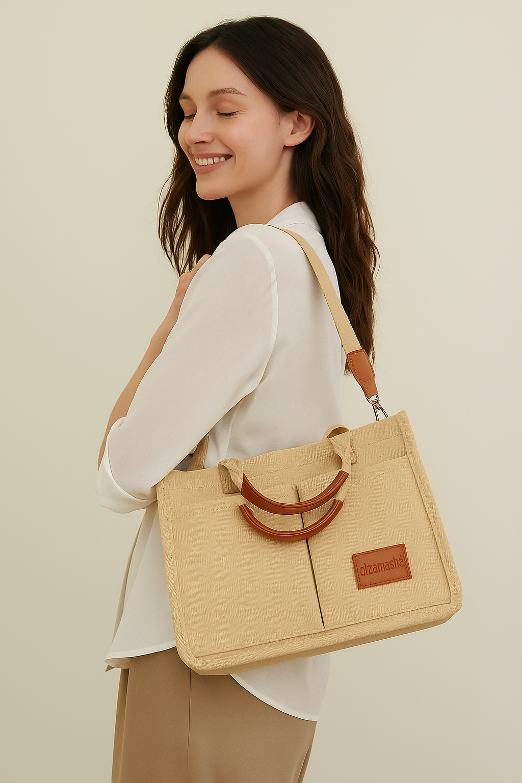 Multi-Pocket Canvas Tote – Large, Stylish & Practical for Daily Use