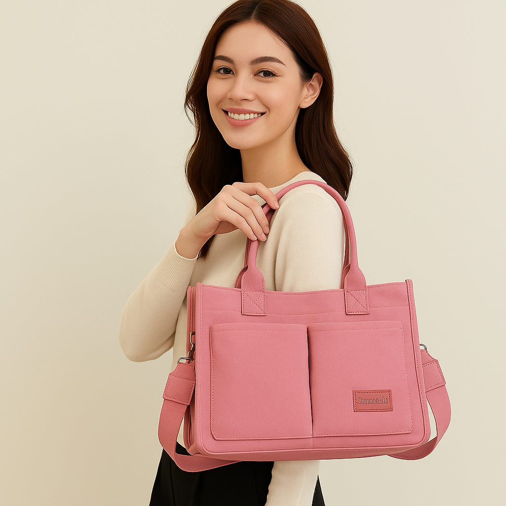 Multi-Pocket Canvas Tote – Large, Stylish & Practical for Daily Use