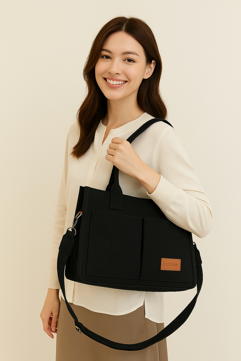 Multi-Pocket Canvas Tote – Large, Stylish & Practical for Daily Use