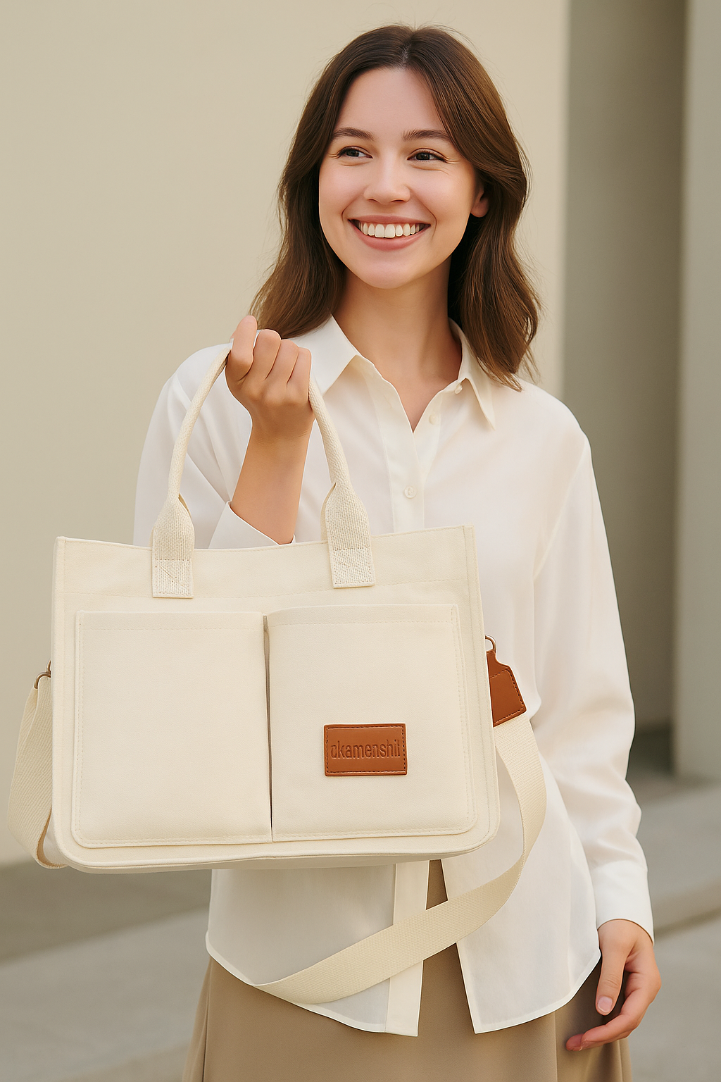 Multi-Pocket Canvas Tote – Large, Stylish & Practical for Daily Use