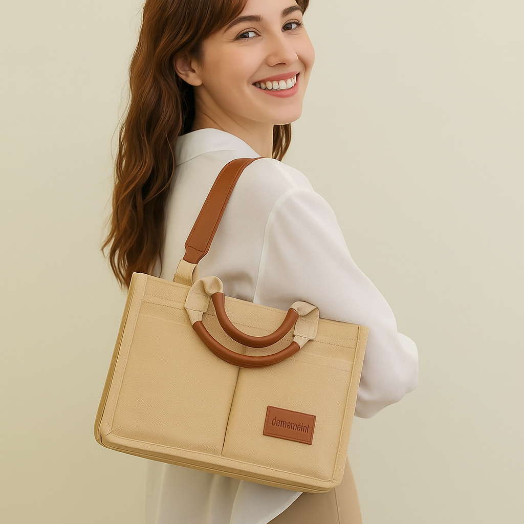 Multi-Pocket Canvas Tote – Large, Stylish & Practical for Daily Use