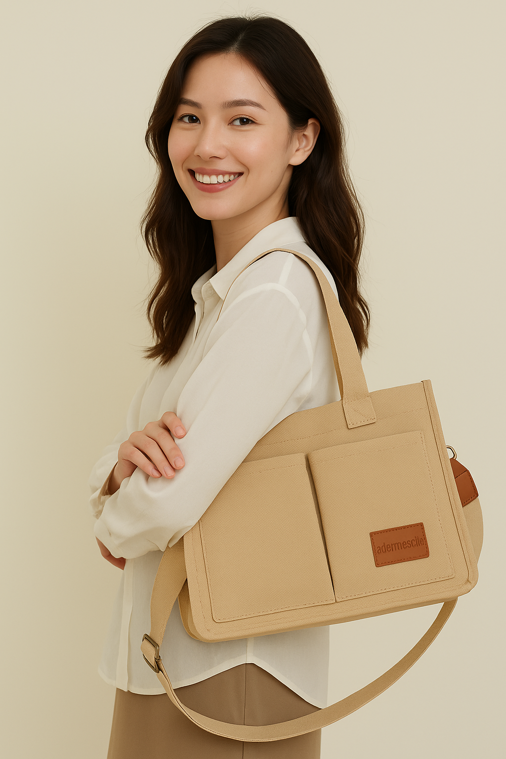 Multi-Pocket Canvas Tote – Large, Stylish & Practical for Daily Use