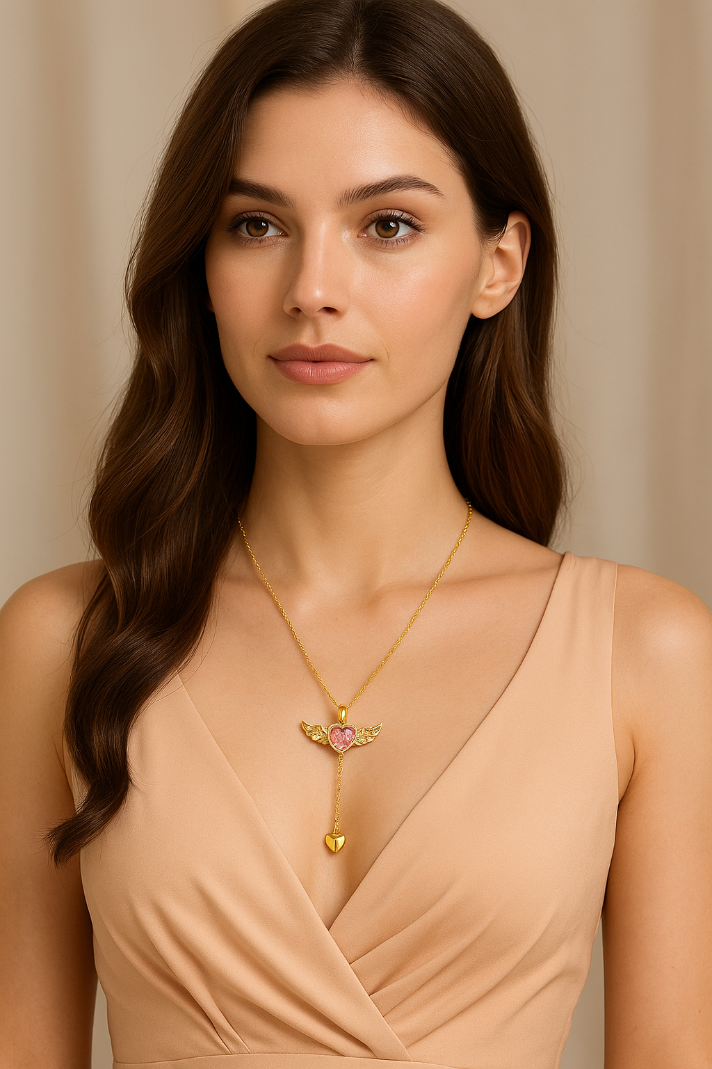 Cupid Heart Angel Wings Tassel Necklace – Romantic Crystal Pendant for Women