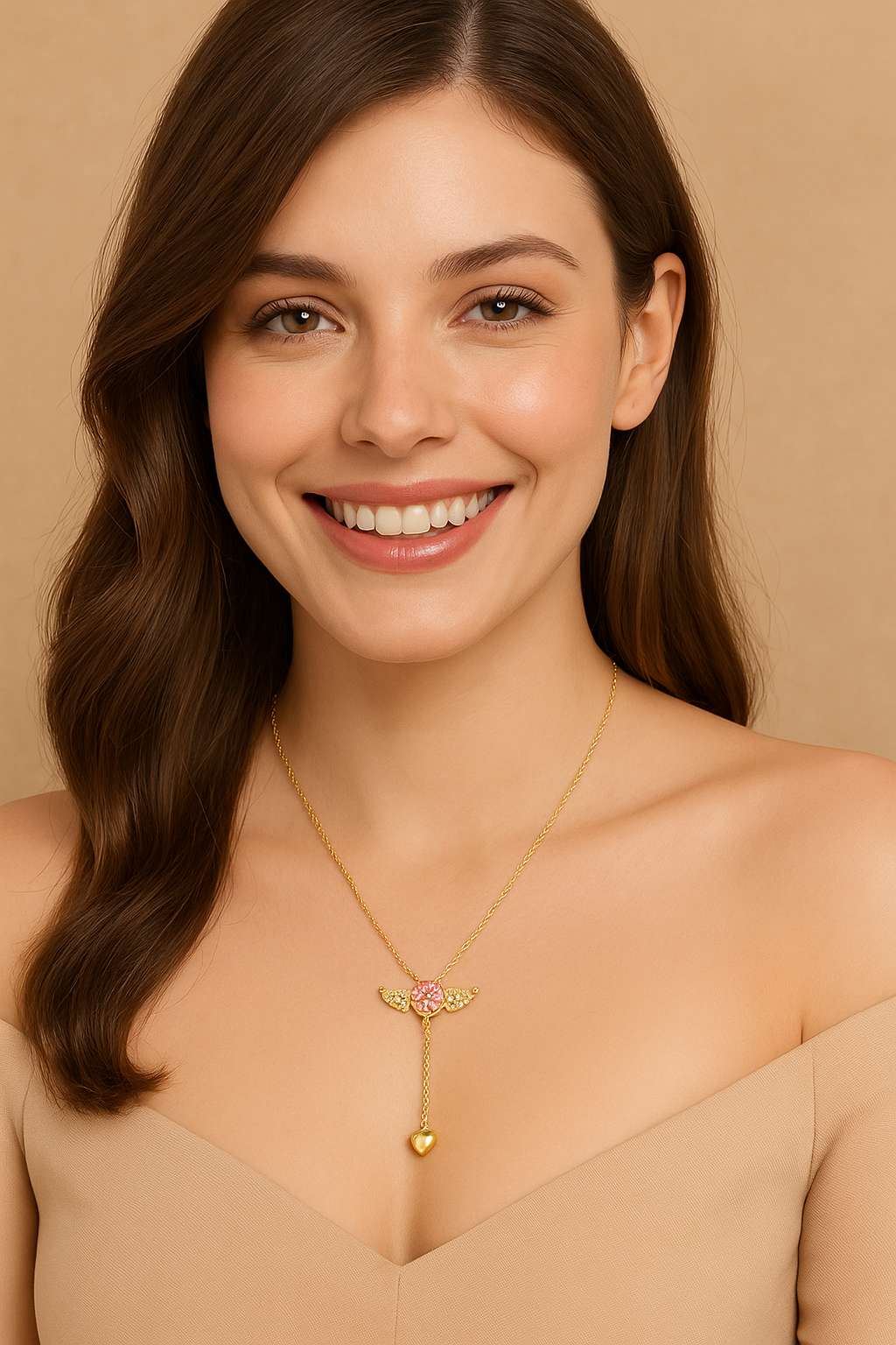 Cupid Heart Angel Wings Tassel Necklace – Romantic Crystal Pendant for Women
