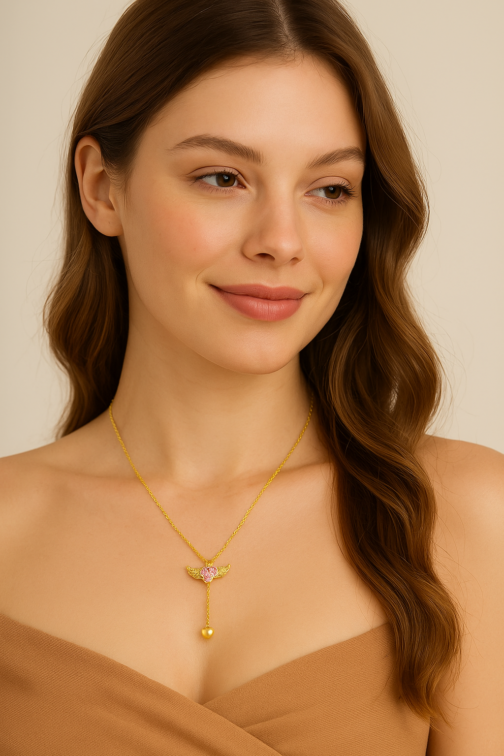 Cupid Heart Angel Wings Tassel Necklace – Romantic Crystal Pendant for Women