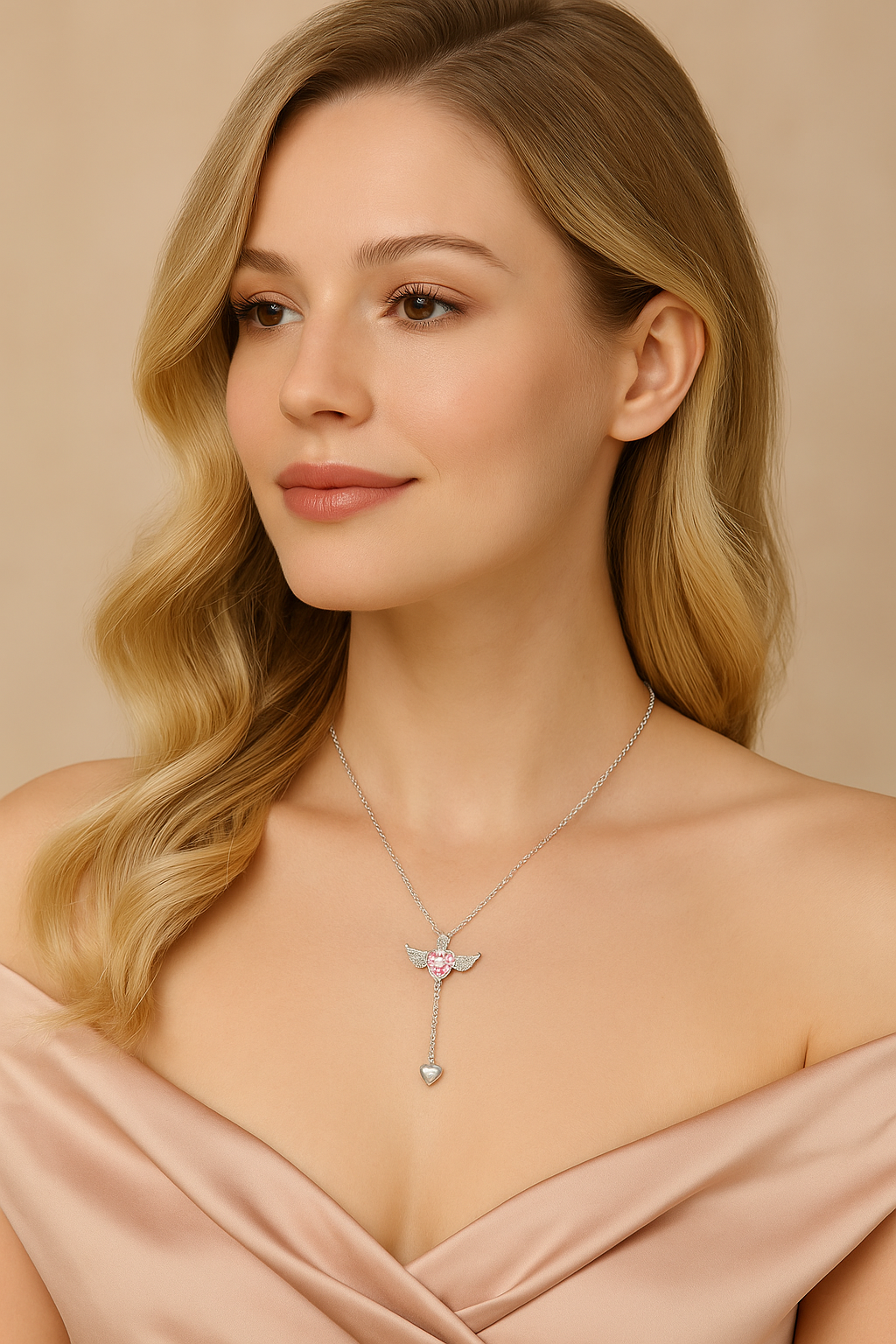 Cupid Heart Angel Wings Tassel Necklace – Romantic Crystal Pendant for Women