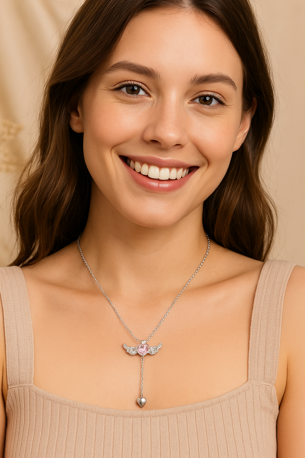 Cupid Heart Angel Wings Tassel Necklace – Romantic Crystal Pendant for Women