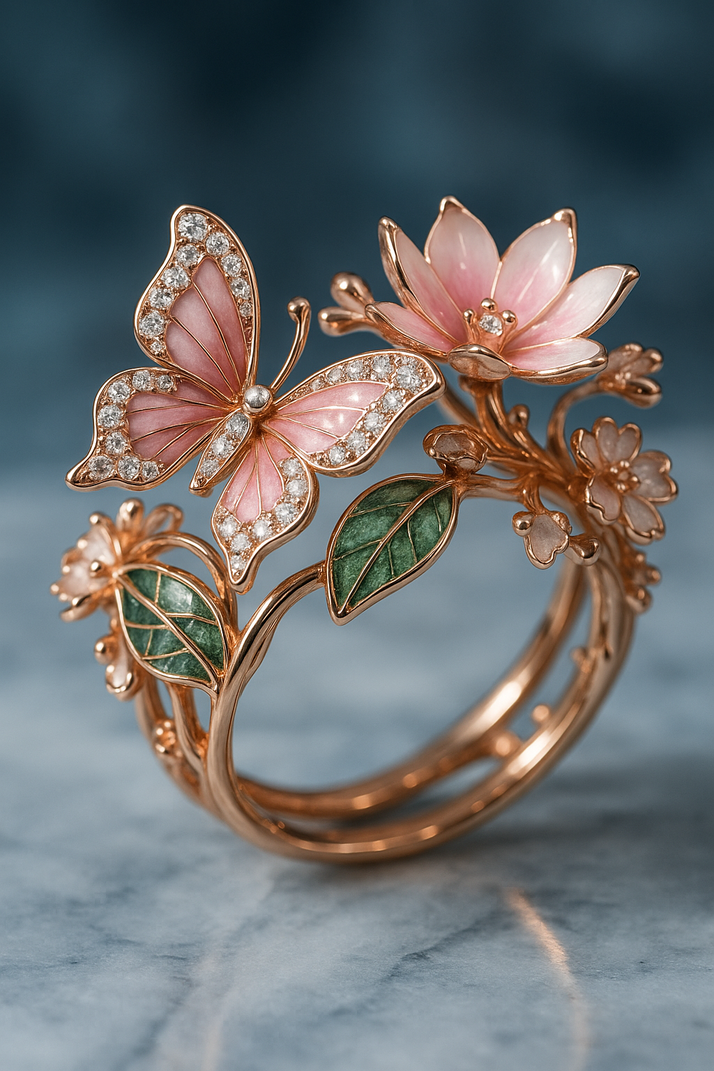 INS Flower Butterfly Ring – Rhinestone & Enamel Design | Trendy Women's Jewelry