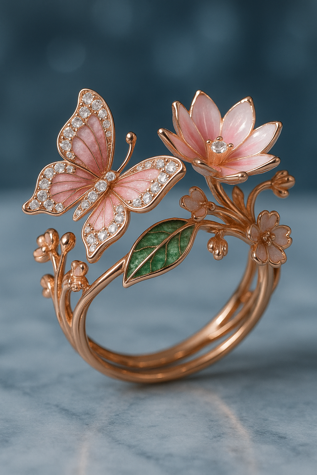 INS Flower Butterfly Ring – Rhinestone & Enamel Design | Trendy Women's Jewelry