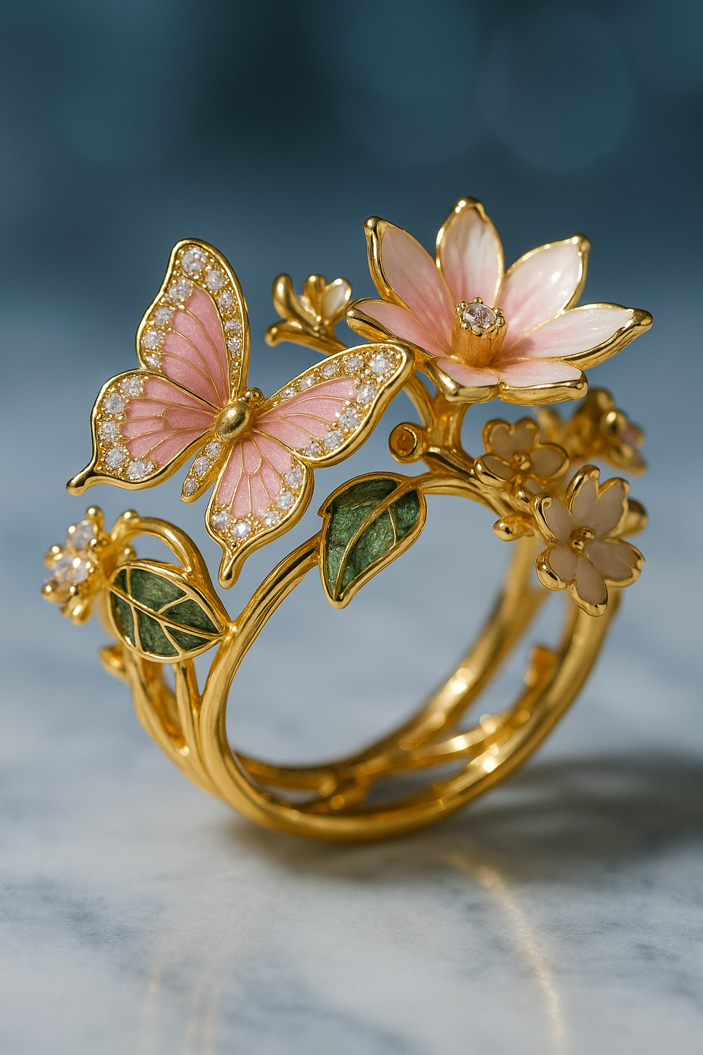 INS Flower Butterfly Ring – Rhinestone & Enamel Design | Trendy Women's Jewelry
