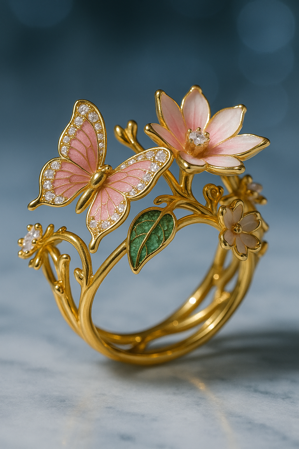 INS Flower Butterfly Ring – Rhinestone & Enamel Design | Trendy Women's Jewelry
