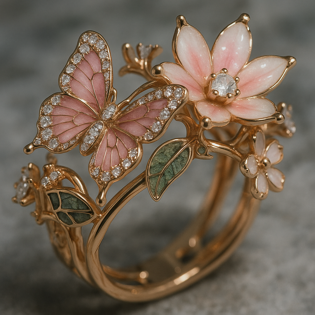 INS Flower Butterfly Ring – Rhinestone & Enamel Design | Trendy Women's Jewelry