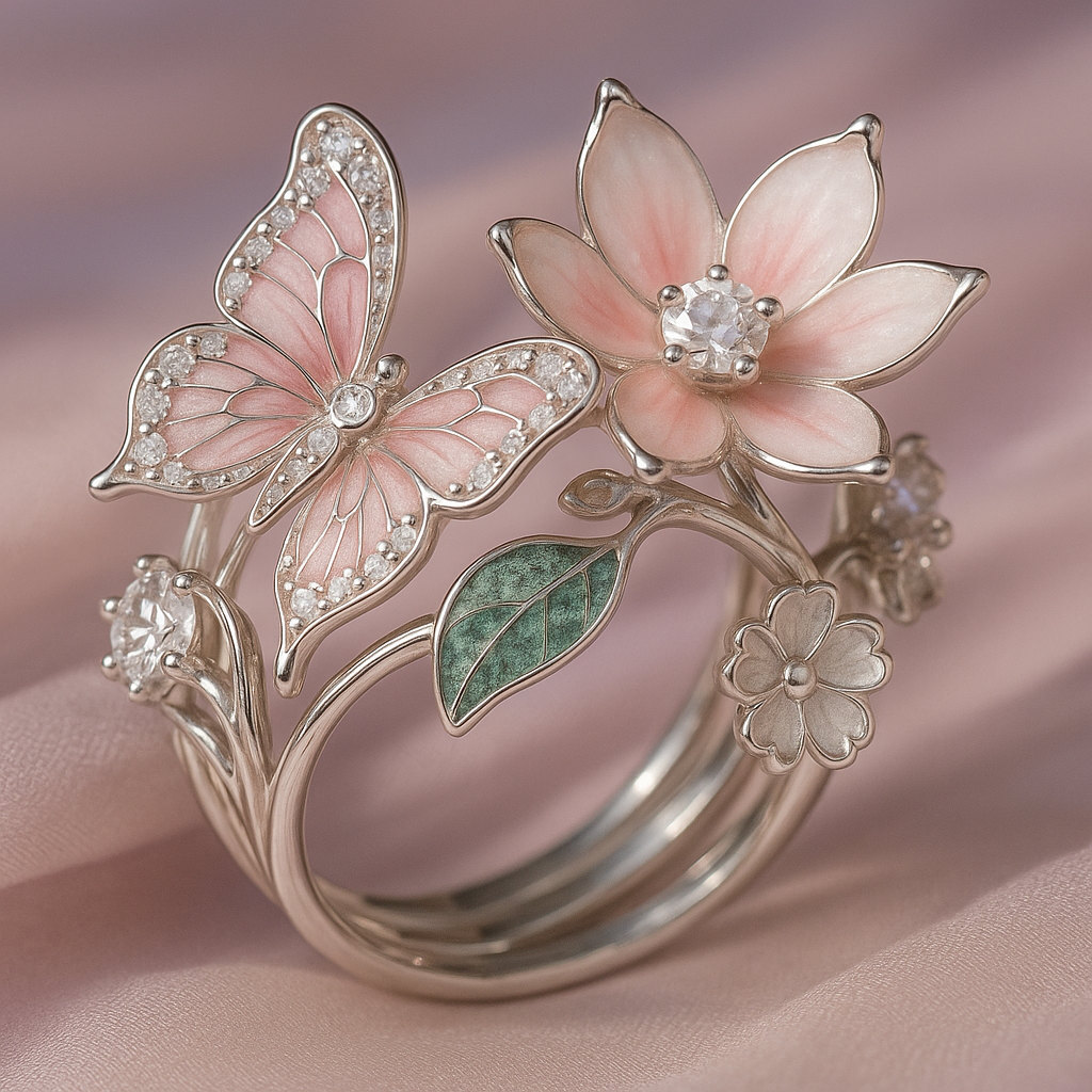 INS Flower Butterfly Ring – Rhinestone & Enamel Design | Trendy Women's Jewelry