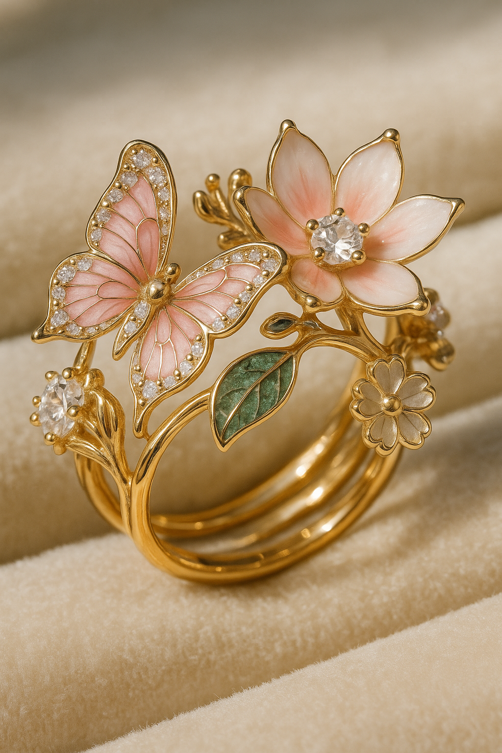 INS Flower Butterfly Ring – Rhinestone & Enamel Design | Trendy Women's Jewelry