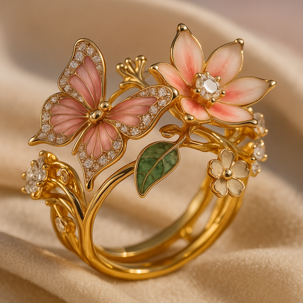INS Flower Butterfly Ring – Rhinestone & Enamel Design | Trendy Women's Jewelry