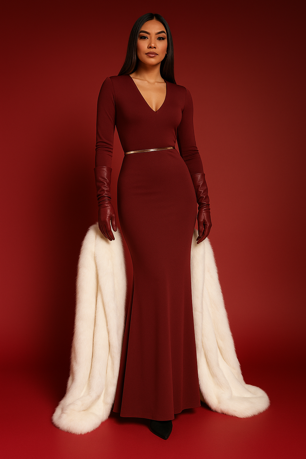 Elegant Pleated Long Sleeve Dress with Hip Bag – Trendy Women's Fashion 2025