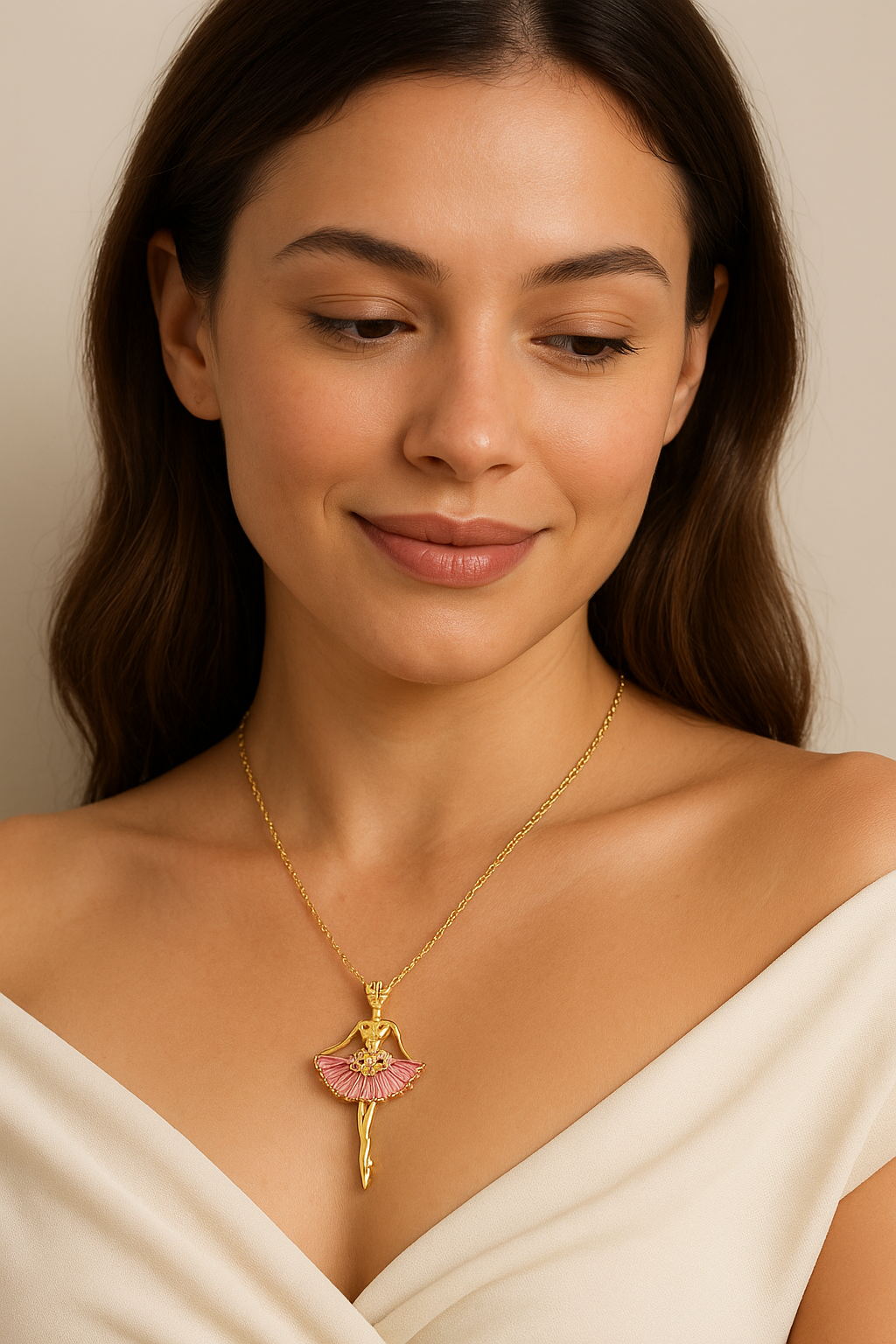 "Rhinestone Ballet Girl Necklace – Elegant Clavicle Chain Jewelry for Women"