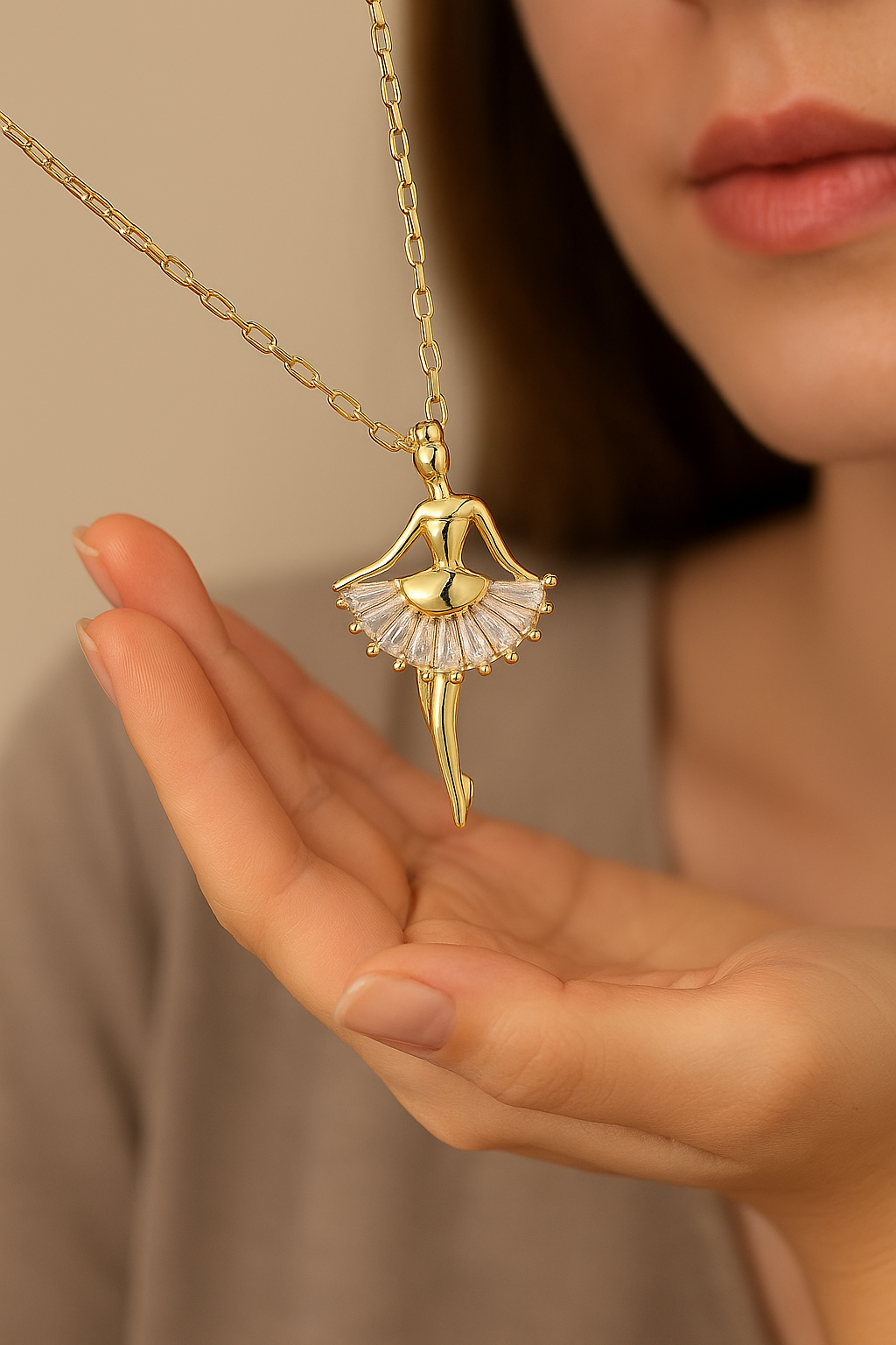 "Rhinestone Ballet Girl Necklace – Elegant Clavicle Chain Jewelry for Women"
