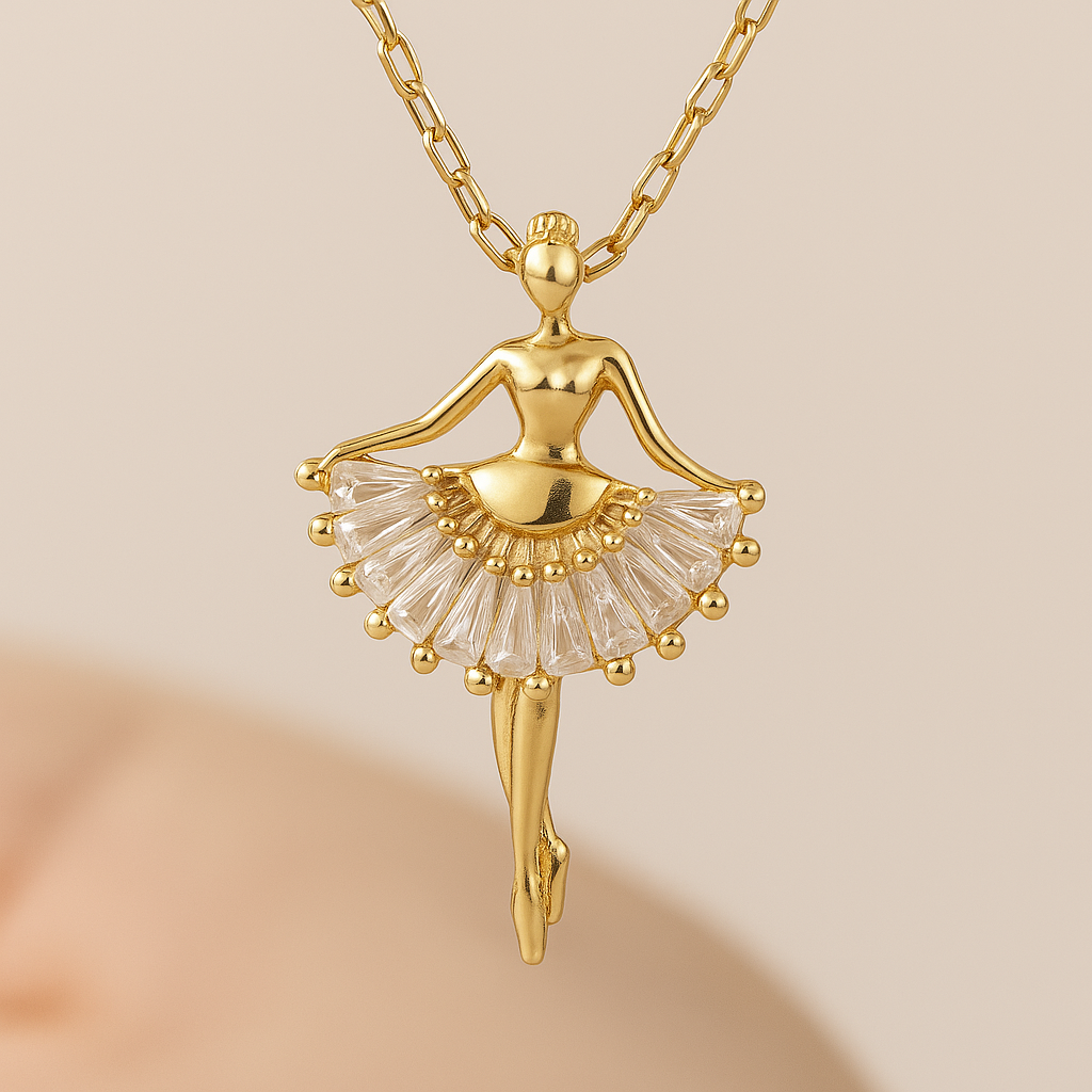 "Rhinestone Ballet Girl Necklace – Elegant Clavicle Chain Jewelry for Women"