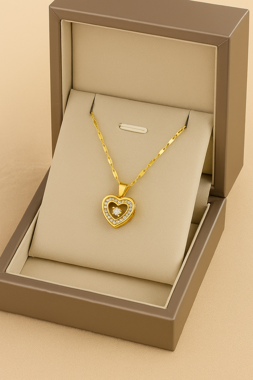 Double Layer Heart Necklace – Rhinestone Titanium Pendant for Her