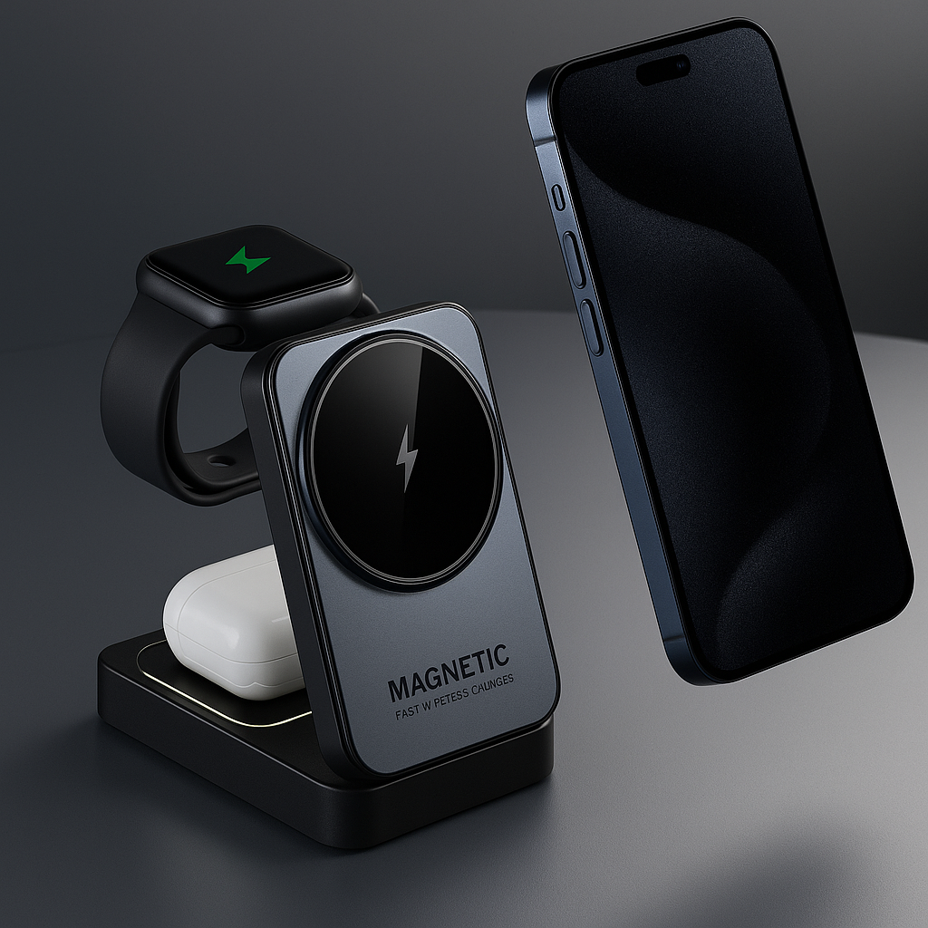 3-in-1 Magnetic Wireless Charger – 15W Foldable Fast Charger for Apple